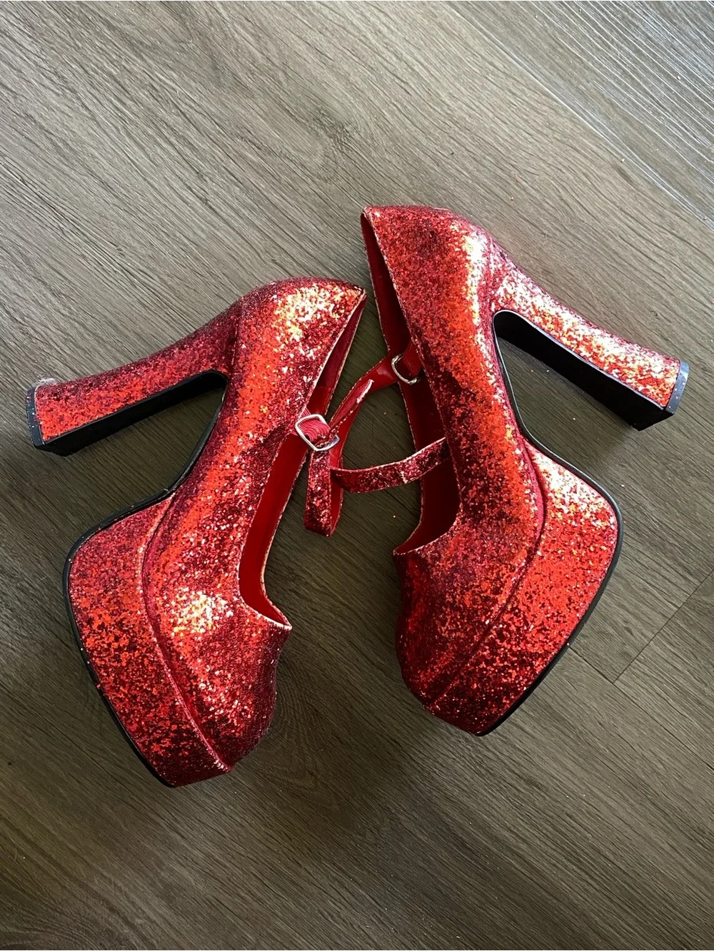 Red Glitter Mary Jane Platform Heels - Women's Fashion Pump - Dorothy Costume